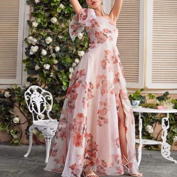 One Shoulder Knot Side Floral Dress - Picture 8 of 12